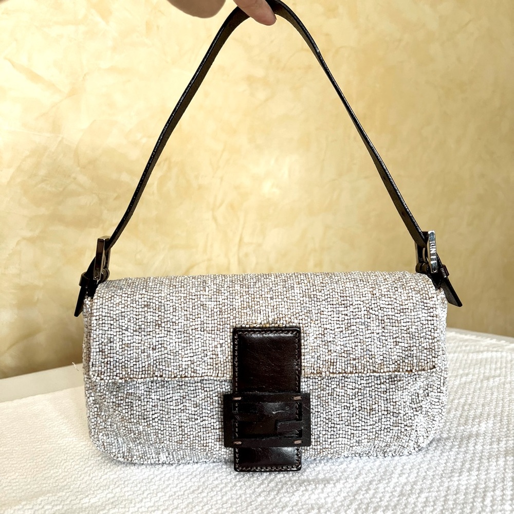 Fendi Beaded Baguette Bag Vintage Beige